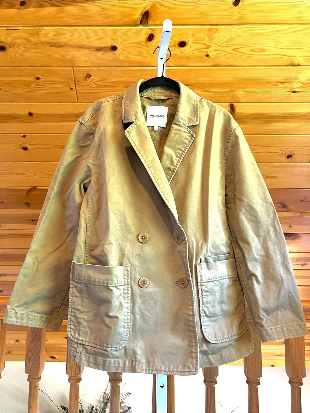 Madewell Women's Tan Cotton Peacoat Style Oversized Canvas Jacket Size M